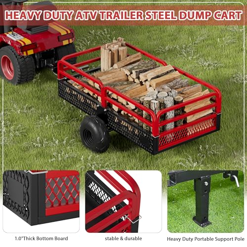 Heavy Duty Steel Dump Cart ATV Trailer, 1500 lbs, 15 cu ft, Removable Sides P8183