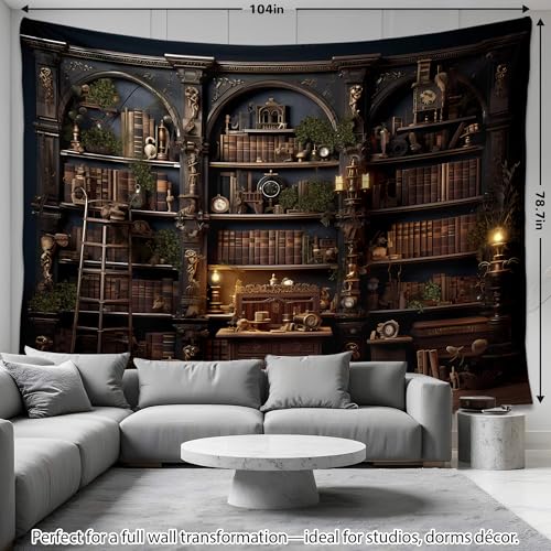 QGHOT Medieval Bookshelf Tapestry Vintage Library Wall Hanging P36533