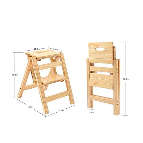 Foldable Wooden Step Stool Ladder for Home, 2 Step V6754