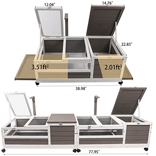 Tortoise Habitat on Wheels Large Wooden Indoor Outdoor Reptile Cage with Tray 39" W U23719