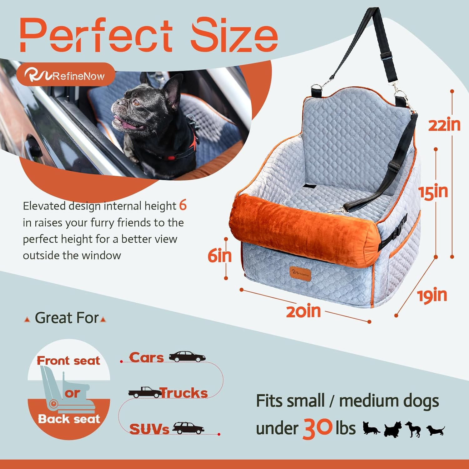 Dog Car Seat for Small Dogs Under 30lbs with Washable Waterproof Pad, Grey H136604