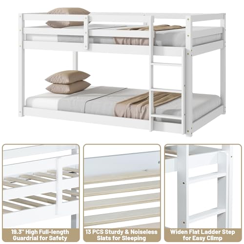 Twin Over Twin Wood Bunk Bed with Ladder and Guardrails for Kids P604