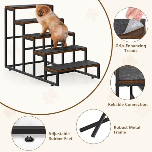 Dog Stairs Grey 5 Tier Pet Steps for High Beds, Small to Large Dogs and Cats D879