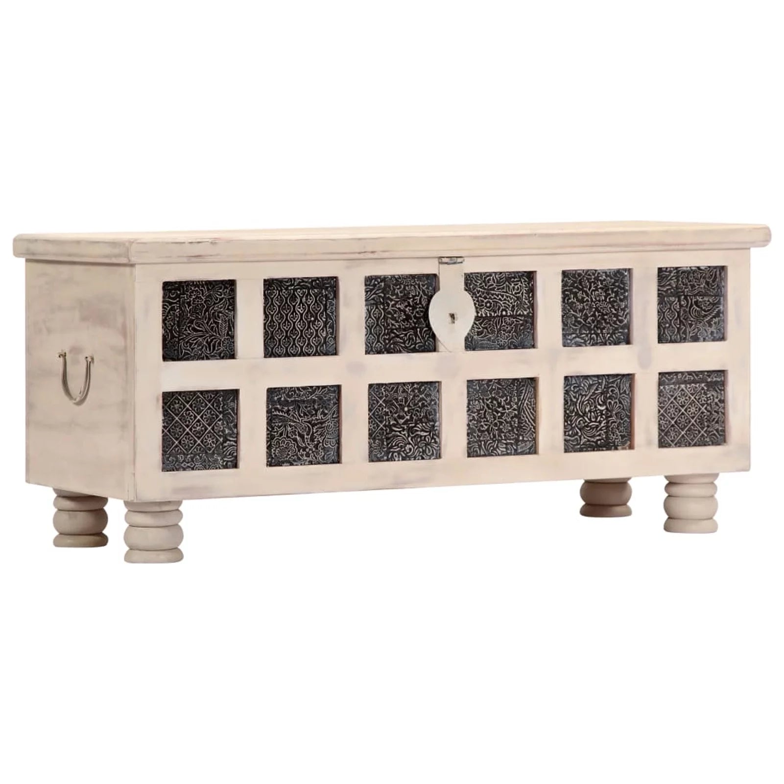 Dcenta Storage Chest Acacia Wood Blanket Box White B600041