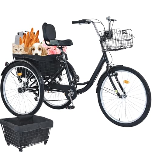 Upgraded Adult Tricycle, 7 Speed, 26 Inch with Front & Rear Baskets X482206