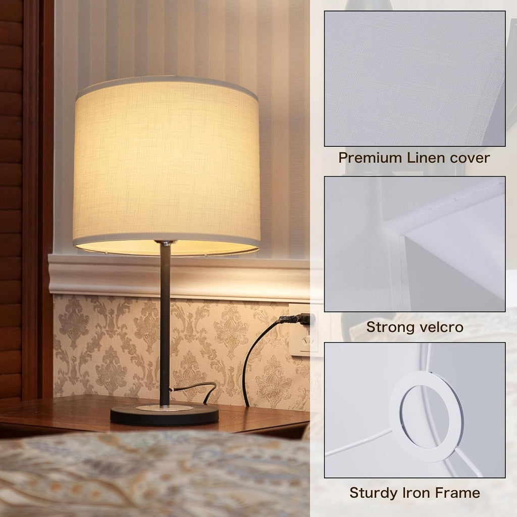 White Lamp Shade Large Drum 13" Spider Natural Linen M966239
