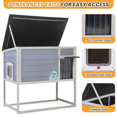 Raised Outdoor Cat House Weatherproof Insulated Shelter with Openable Top E5308
