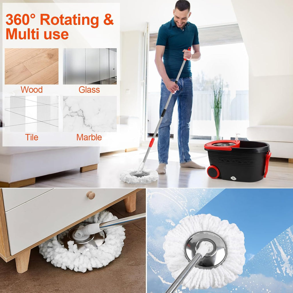 Spin Mop and Bucket with Wringer Set, 360° Rotating, 3 Microfiber Mops Y1467