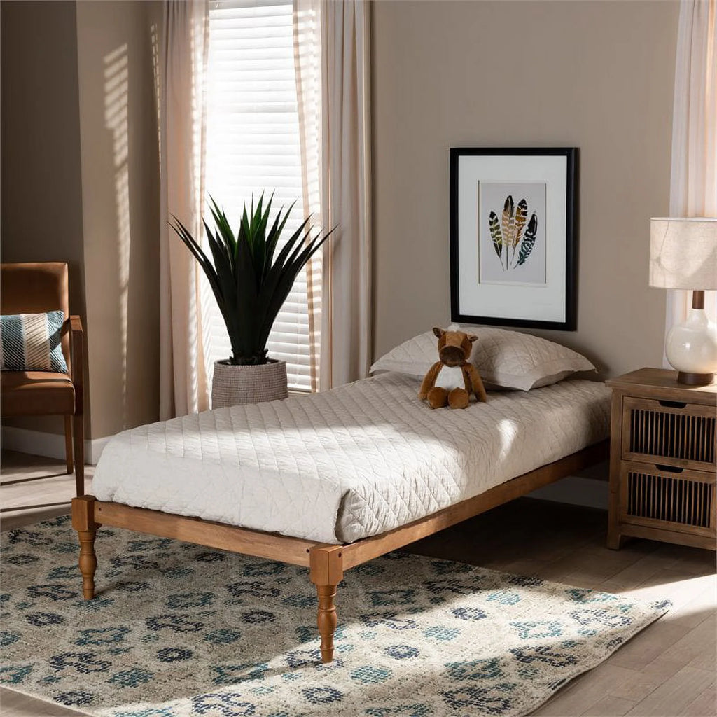 Bowery Hill Walnut Brown Twin Size Wood Platform Bed Frame Y978