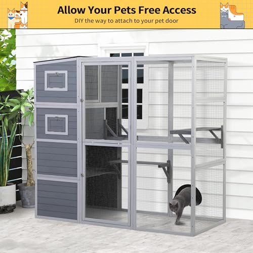 Outdoor Catio Large Cat Enclosure House Weatherproof with 2 Resting Rooms and Platforms B9583
