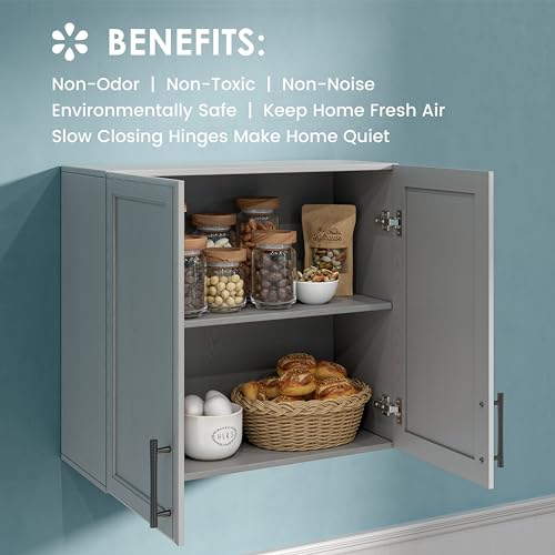 Wall Storage Cabinet with Two Shaker Doors and Shelf, Grey, 24"W, 2 Pcs N34755