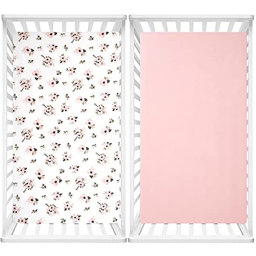 TILLYOU 2 Pack Fitted Crib Sheets - 100% Cotton, White & Charcoal Gray L7613