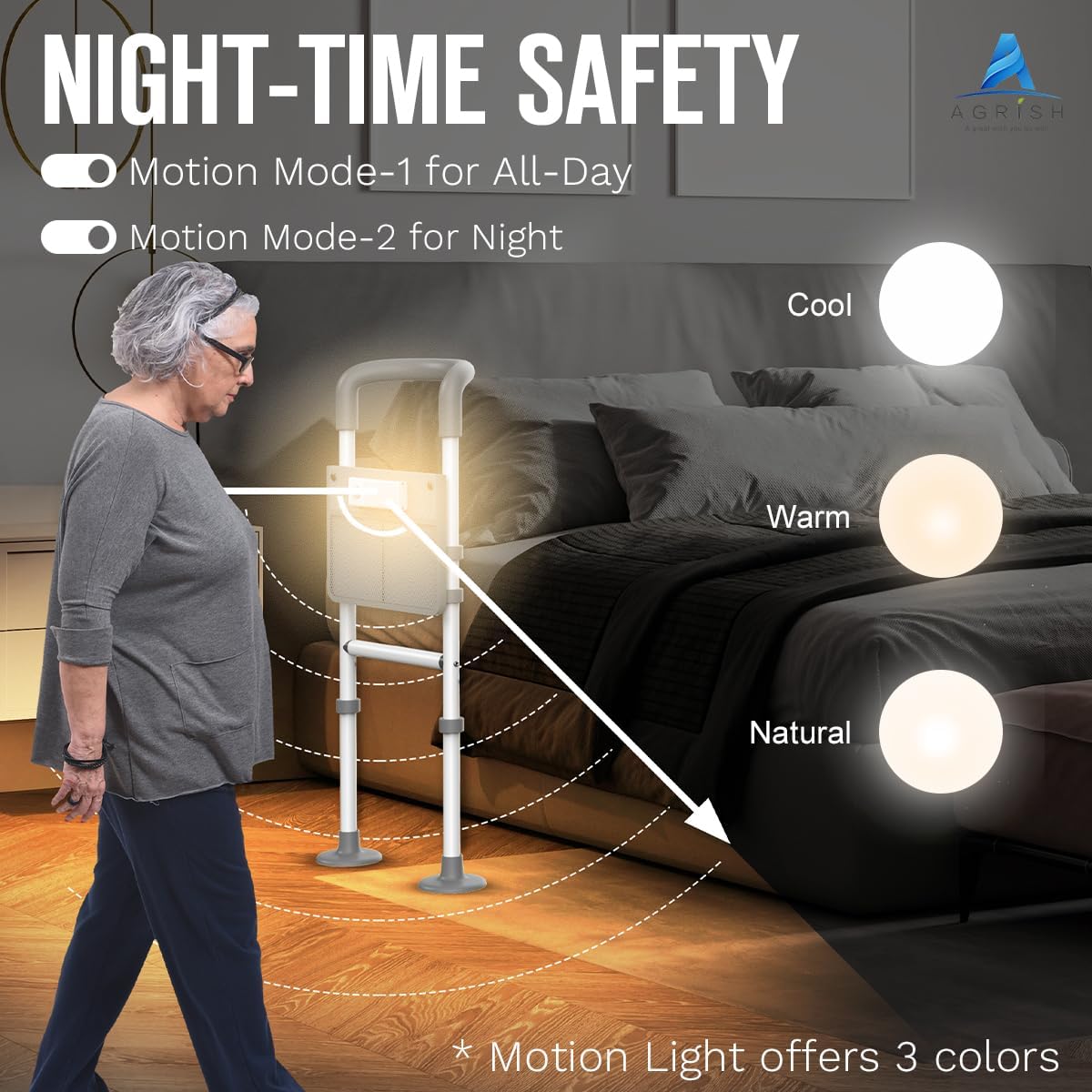 Bed Rails for Elderly Adults with Motion Light & Storage Pouch M579424