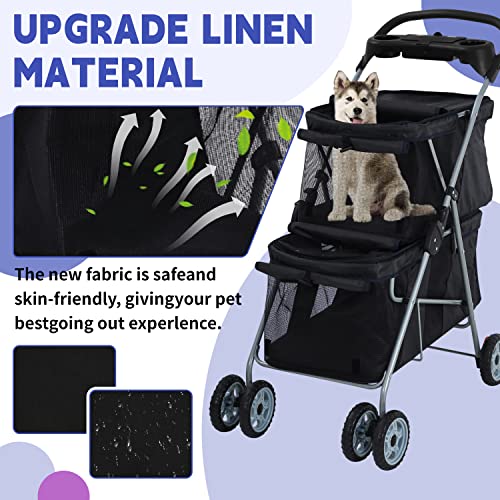 Pets Double Pet Stroller 4 Wheel Folding Dog Cat Travel Carrier, Pink P620297
