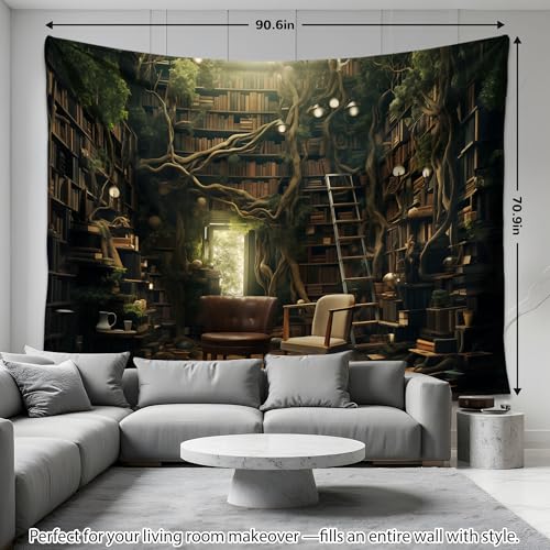 QGHOT Medieval Bookshelf Tapestry Vintage Library Wall Hanging P36533