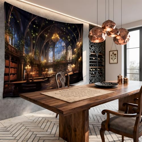 QGHOT Medieval Bookshelf Tapestry Vintage Library Wall Hanging P36533