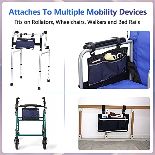 NEPPT Wheelchair Bag Walker Pouch with Phone Holder for Armrest, Dark Blue G339