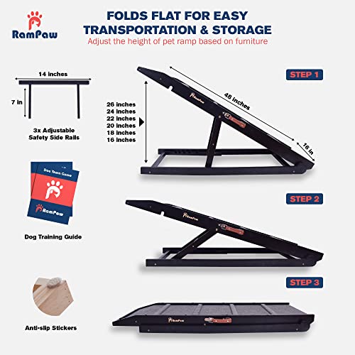 Adjustable Pet Ramp for Dogs and Cats, 48" with Safety Side Rails, Non-Slip Traction Mat, Black P37237
