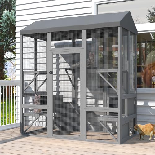 Catio Outdoor Cat Enclosure, Large Walk-in Cat Cage with Waterproof Cover, 72 inch X803947