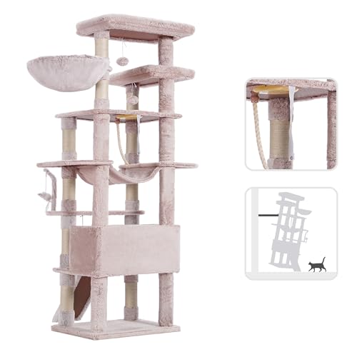 Heybly Gothic Cat Tree, 78 inch Multi-Level Cat Tower with Perches and Scratching Board H110