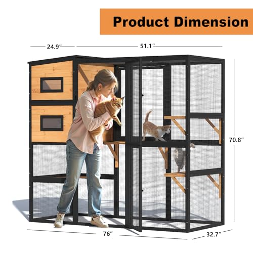 Catio Outdoor Cat Enclosure, Large Walk-in Cat Cage with Waterproof Cover, 72 inch X803947