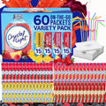 Crystal Light Packets Variety Pack 60 Flavored Drink Mix Packets. Fruit Punch, Raspberry Lemonade and Wild Strawberry Packets Sugar-Free Powdered Drink Mix with Drinkolin Straws - Fits 16.9 oz Bottles