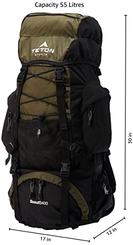 TETON 55L Scout Internal Frame Backpack with Rain Cover V9316