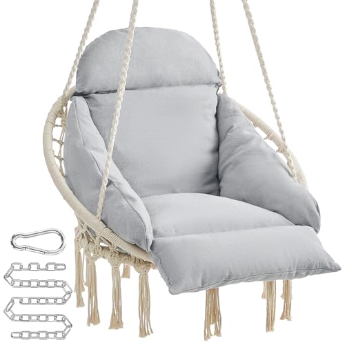 SONGMICS Hanging Chair with Large Thick Cushion, Boho Swing Chair, Cream White C225966