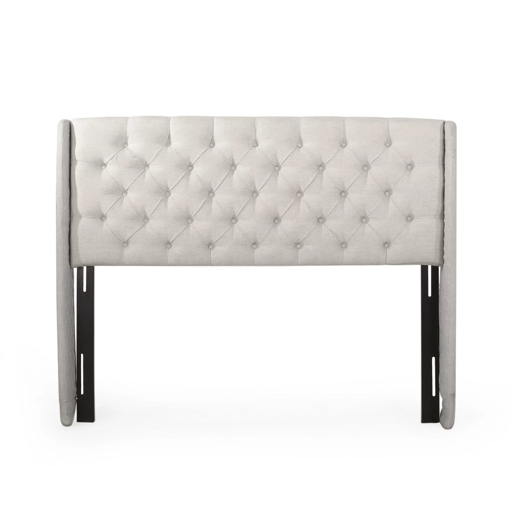 Noble House Ashley Wingback Tufted Beige Fabric Headboard T91776
