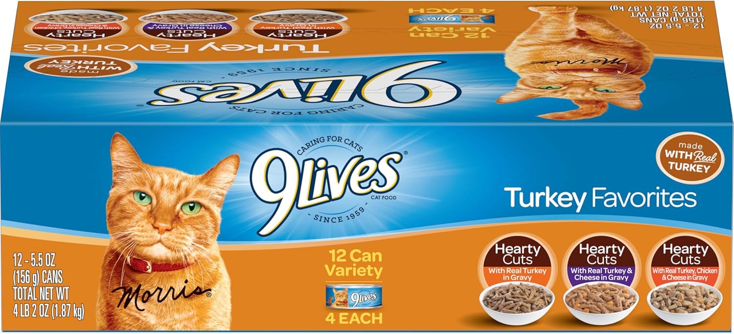 9Lives Turkey Favorites Variety Pack Wet Cat Food, 5.5 oz, 12 Pack V622881