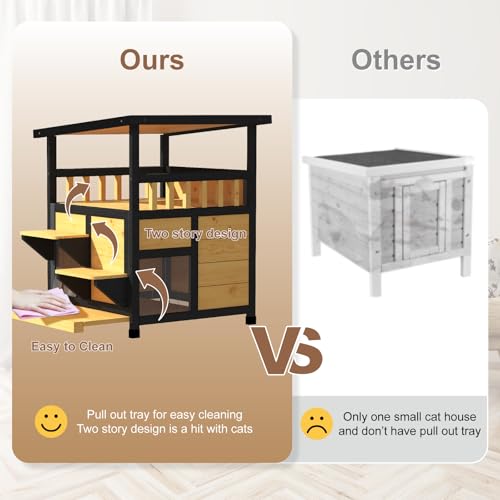 Outdoor Cat House Weatherproof Two Story Feral Cat Shelter with Escape Door G358954
