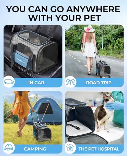 BurgeonNest Cat Carrier with Wheels, Airline Approved for Cats and Dogs 15 lbs D606