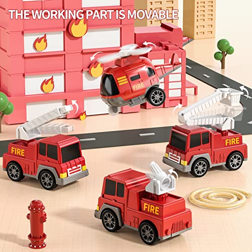TEMI Construction Truck Toys for Toddlers 3-5, 7-in-1 Friction Power Vehicle Car Set O436