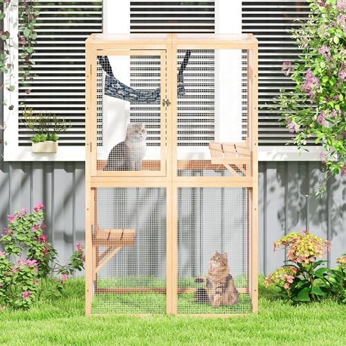 Wooden Catio Outdoor Cat Enclosure with Window Access (Black) D5959