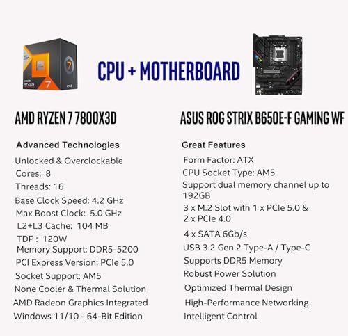AMD Ryzen 7 7800X3D Desktop Processor with ASUS ROG Strix B650E-F Gaming WiFi Motherboard M47349