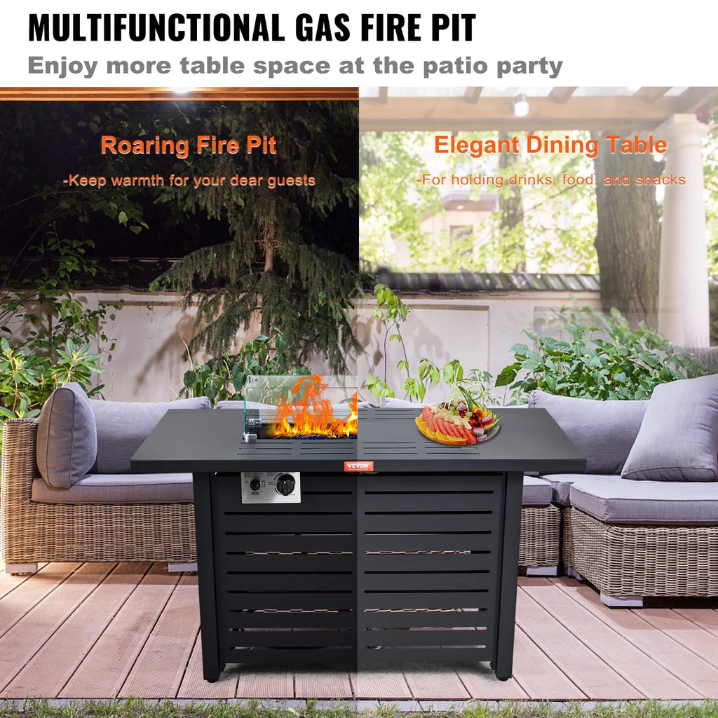 BENTISM 43" Outdoor Propane Gas Fire Pit Table with Glass Tabletop & Lid B2251