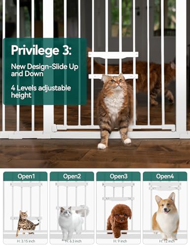 BABELIO Extra Wide Baby Gate with Cat Door, Auto Close, Metal, Black F1302