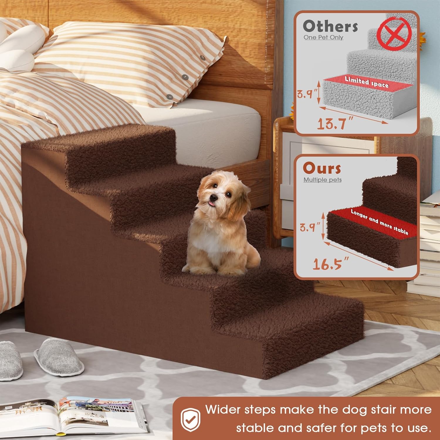 Upgrade Plastic Dog Stairs 5 Tiers for Couch, Non-Slip Pet Steps with Washable Cover Z82136