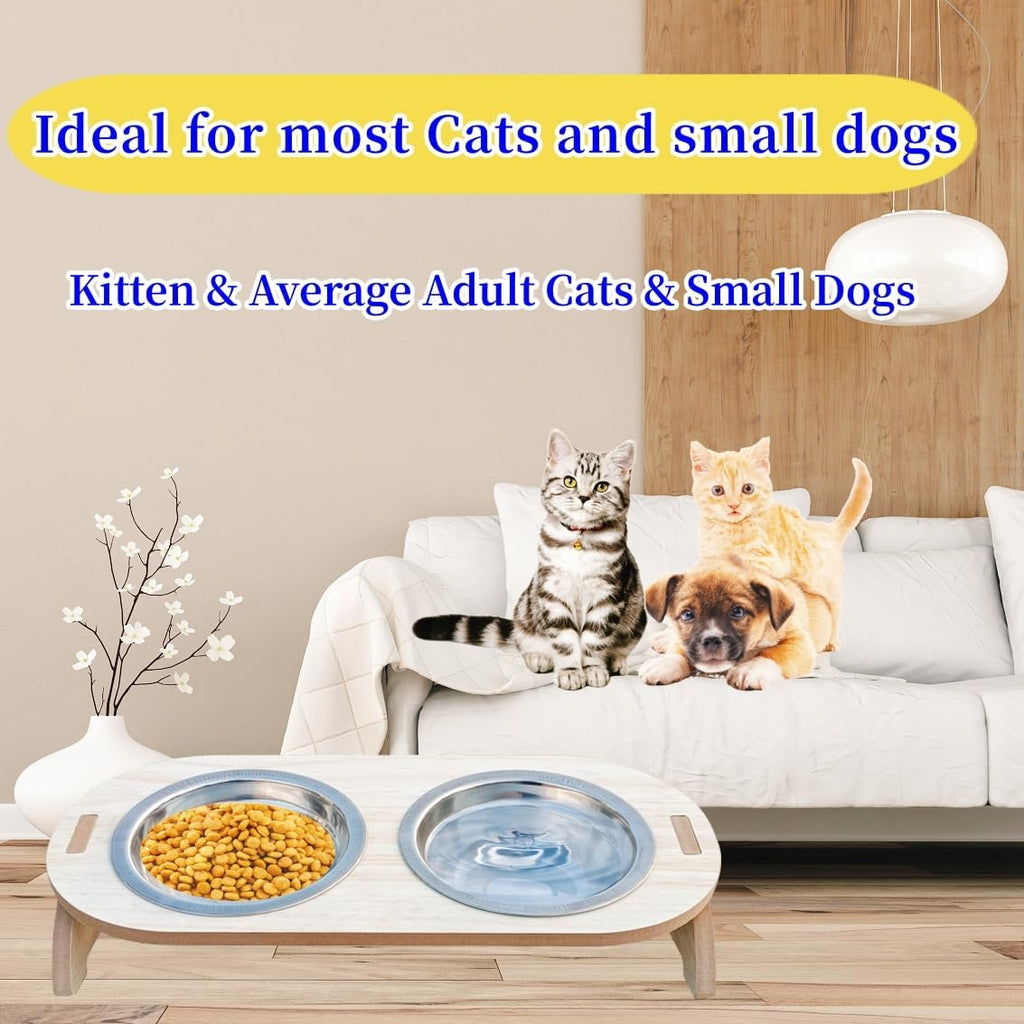 Elevated Cat Bowls with Wood Stand, 15° Tilted Stainless Steel Pet Feeder E85787