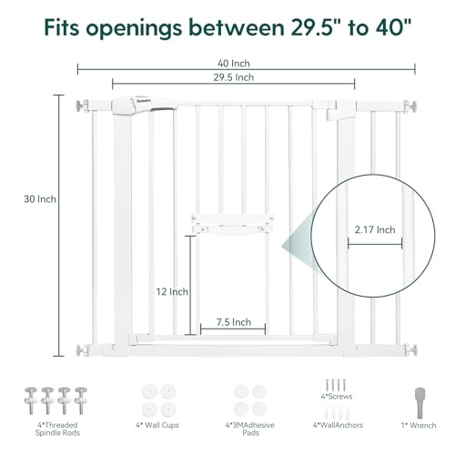 BABELIO Extra Wide Baby Gate with Cat Door, Auto Close, Metal, Black F1302