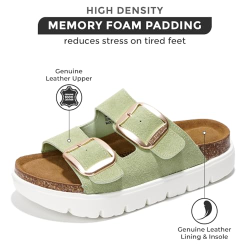 Project Cloud Genuine Leather Platform Wedge Sandals for Women with Memory Foam Insole A28730