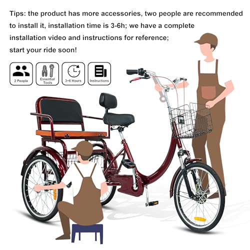 MOOITZ Adult Tricycle 20 Inch 3-Wheel Low Step-Through Cruiser Bike with Baskets X437