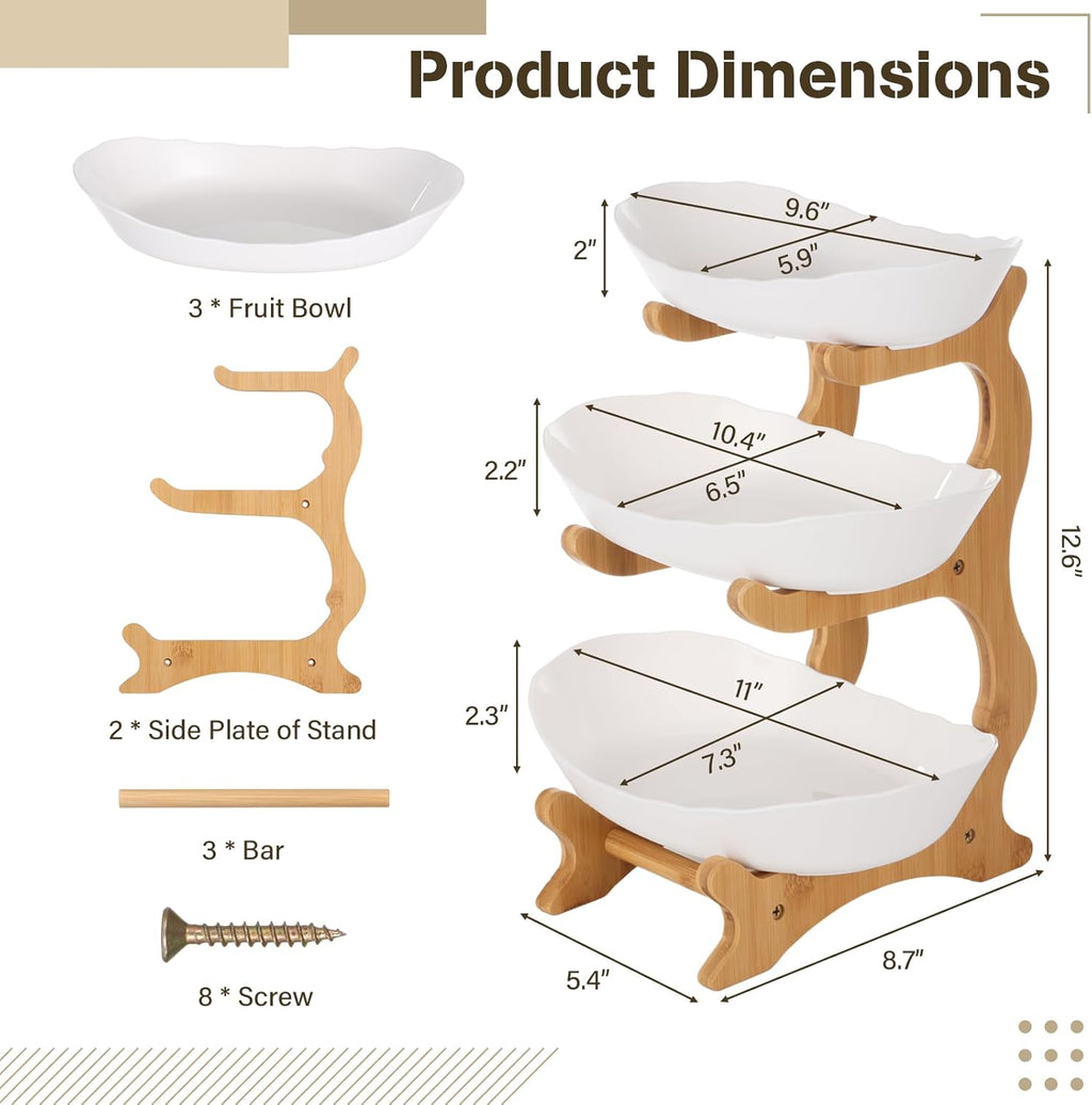 3 Tier Plastic Fruit Basket with Bamboo Stand L31525