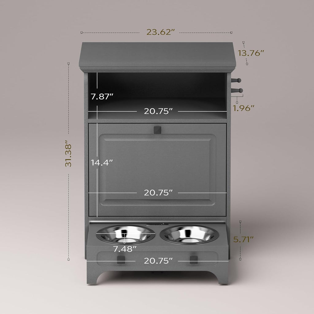 Roomfitters Modern Dog Feeder Station with 2 Raised Bowls, Dark Gray X7396