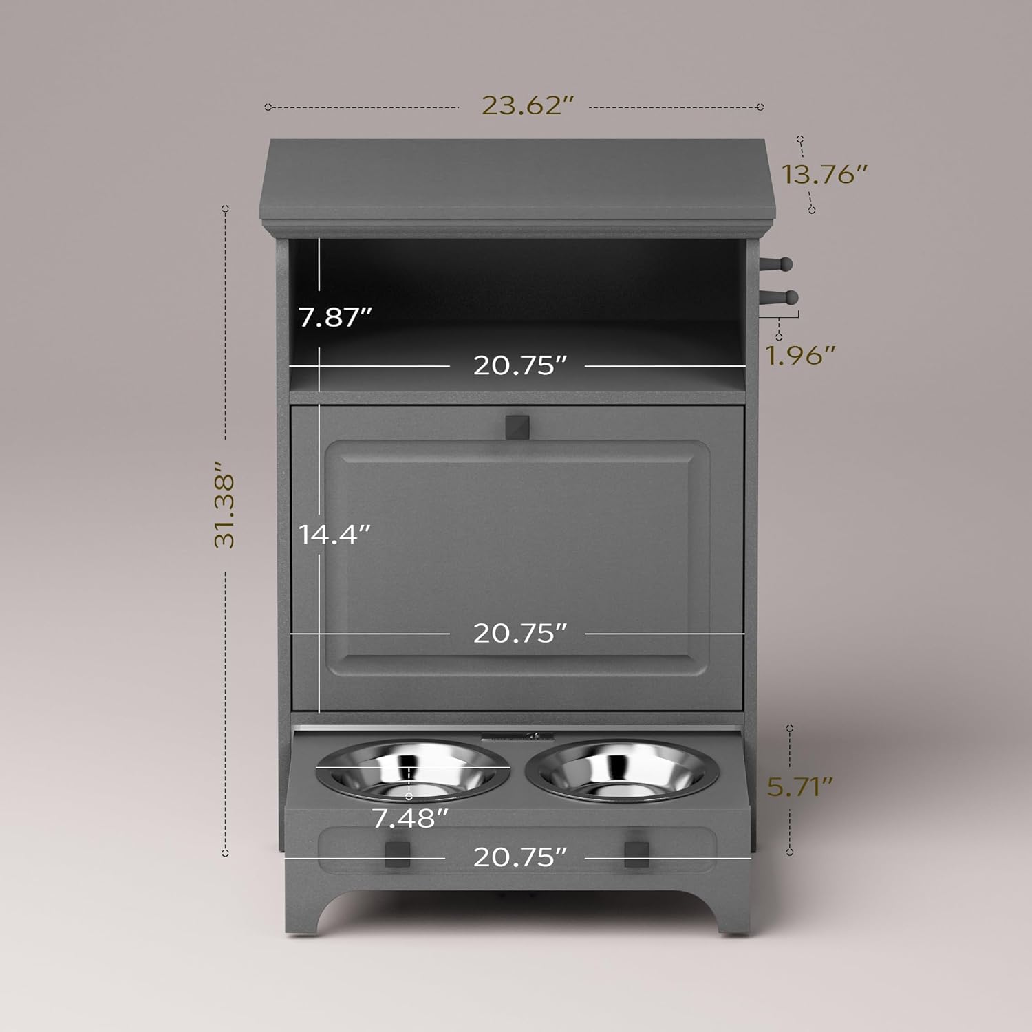 Roomfitters Modern Dog Feeder Station with 2 Raised Bowls, Dark Gray X7396