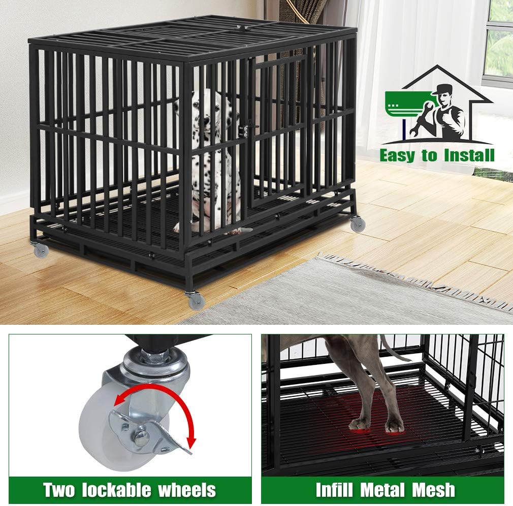 BestPet Heavy Duty Dog Crate for Large Medium Dogs 48 Inches with Plastic Tray, Black H31738
