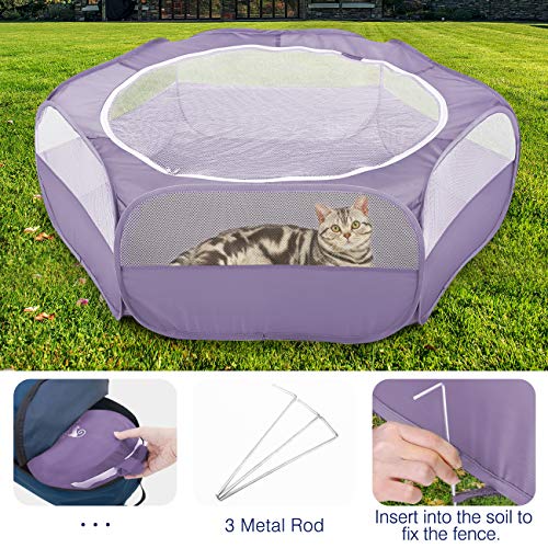 Pawaboo Small Animals Playpen, Waterproof Pet Cage Tent with Zippered Cover, Portable Outdoor Yard Fence, Green C9530