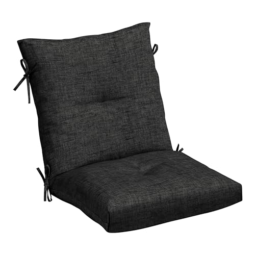 Arden Outdoor Plush Tufted Dining Chair Cushion, 21 x 40, Black Cabana Stripe I23003
