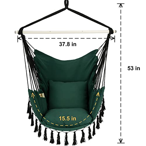 Y-STOP Hammock Chair Hanging Rope Swing with 2 Cushions, Beige I74503
