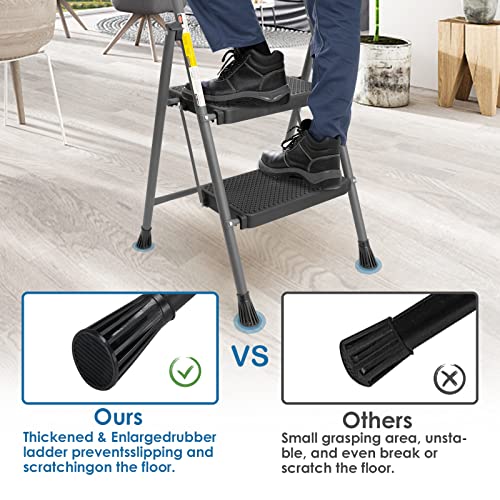 GOLYTON 2 Step Ladder Lightweight Folding Step Stool with Anti-Slip Pedal, Grey A53071